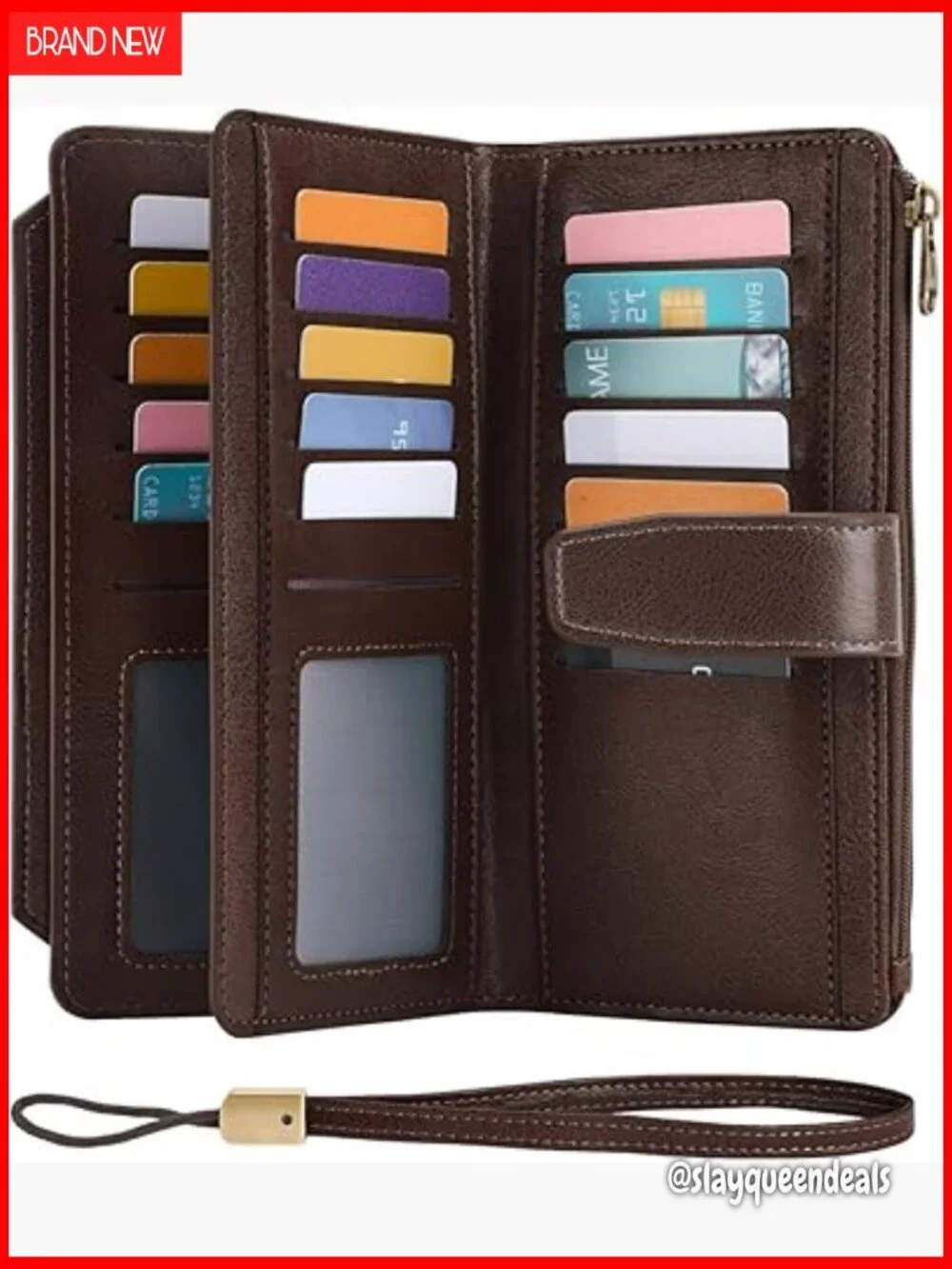 Large Capacity Bifold RFID Blocking Vegan Leather Wallet with Wristlet